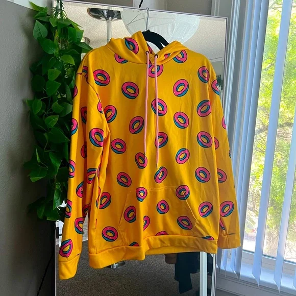 Yellow Hoodie All Over Donut Hoodie Logo Hoodie Yellow Donut - Main Image